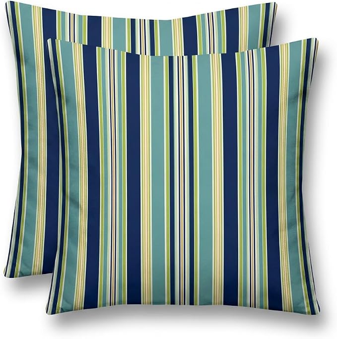 RSH DECOR Square Throw Pillows Set of 2, 17" x 17", Outdoor Pillows Waterproof, Outdoor Pillow Covers, Pillow Covers for Couch, Eastbay Seaspray, Made in USA