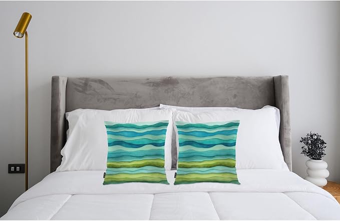 Swono Home Decorative Throw Pillow Covers Blue Green Waves, Watercolor Striped Wavy Marble Set of 2 Modern Pillow Case Cushion Cover for Sofa Couch Bed Farmhouse Pillows Covers Decor 18x18 Inch