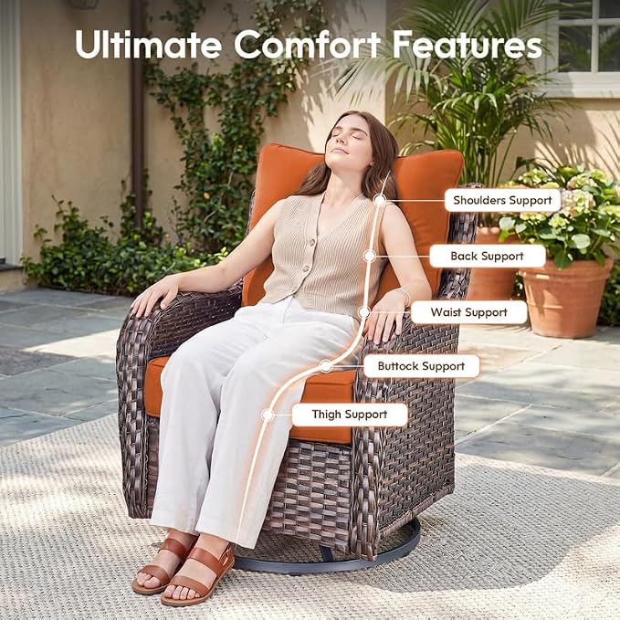 Luxury 22*24*6in Outdoor Patio Cushions, 3 Pieces Orange Outdoor Cushion | 6'' Thick Outdoor Cushions, Water-Resistant, Reversible, Removable Cover, for Patio Chairs Sofa Couch Loveseat