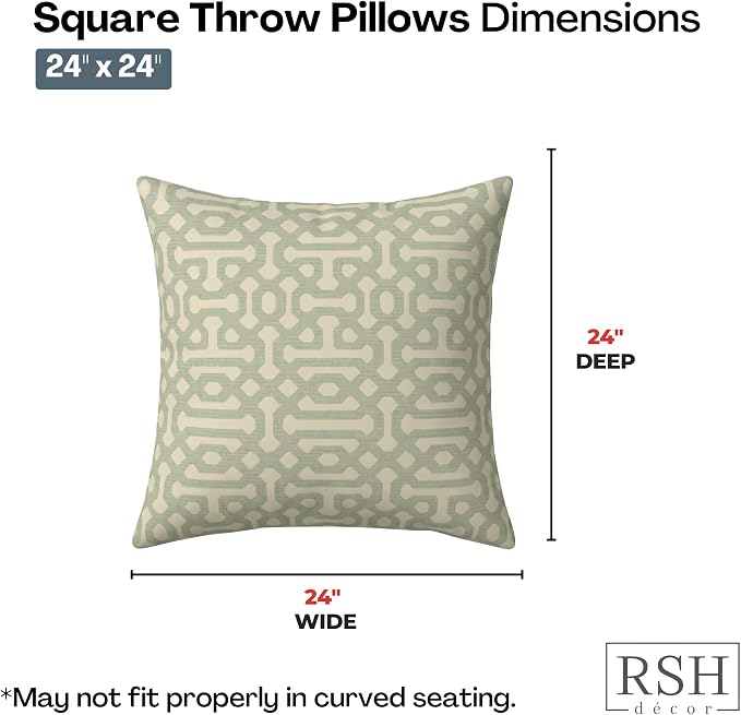 RSH DECOR: Sunbrella Square Throw Pillows Set of 2 | 24" x 24" | Water and Fade-Resistant Performance Fabric | Outdoor Pillow Covers with Down-Alternative Inserts | Made in USA (Fretwork Mist)
