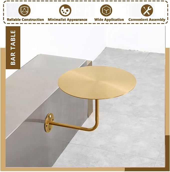 Round Bistro Pub Table - L-Sd Bar Table - Silver Stainless Steel Cocktail Table, Wall Mount Design for Indoor/Outdoor Dining, Compact 35x35x45cm