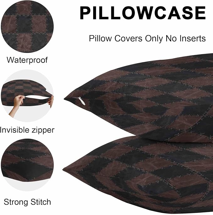 Black Brown Checkered Outdoor Pillow Covers 16x16 Inch Throw Pillow Covers Set of 2 Waterproof Decorative Pillow Cases Modern Farmhouse Plaid Wooden Cushion Covers for Patio Furniture Garden Couch
