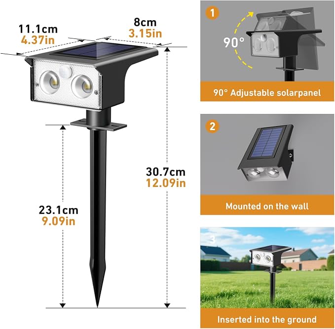 btfarm 12 Pack Solar Lights Outdoor Waterproof Motion Sensor Outdoor Lights | 3 Modes Solar Powered Yard Garden Solar Spot Lights for Outside Pathway Landscape Lighting, Warm White