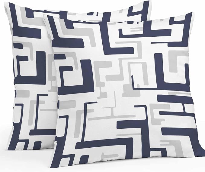 Vandarllin Outdoor Throw Pillows Covers 18x18 inch Set of 2 Waterproof Navy Blue Geometric Stripes Decorative Zippered Cushion Covers for Patio Furniture, Modern Abstract Lines Lumbar Pillowcases