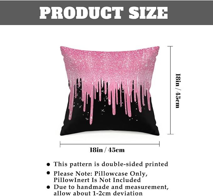 18x18 Inch Outdoor Pillow Covers Set of 2 Waterproof Throw Pillow Covers Decorative Couch Cushion Covers Pink Glitter Flow Square Pillowcases Protectors for Patio Garden Sofa