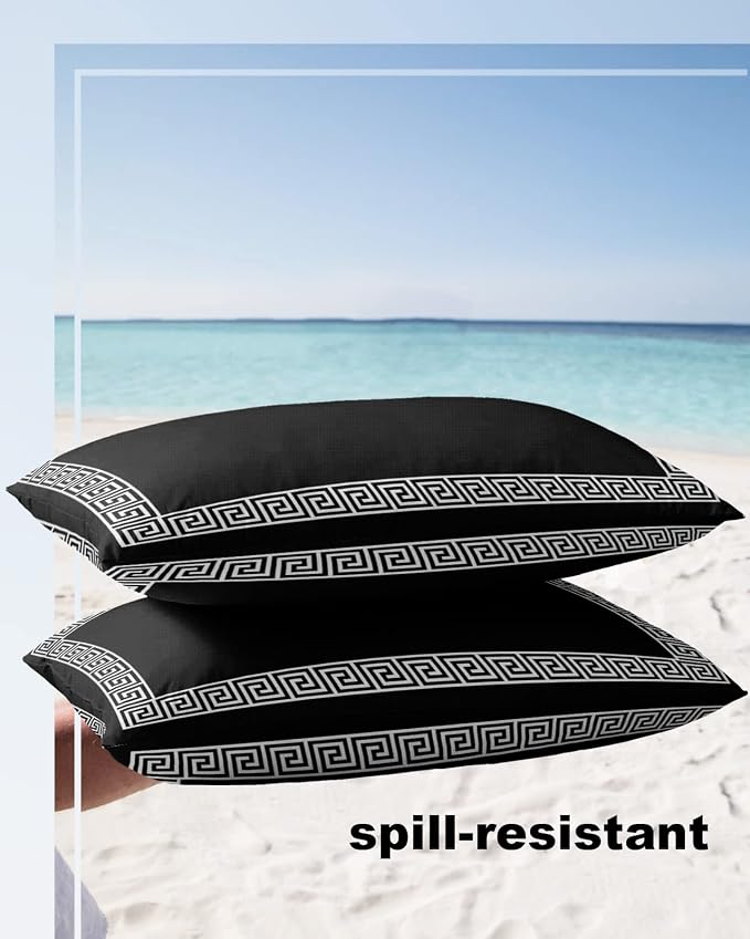 Outdoor Throw Pillow Cover Simple Geometry Greek Art Waterproof Cushion Covers 2 Pack Classic Greece Black White Pillow Cases Home Decoration for Patio Garden Couch Sofa