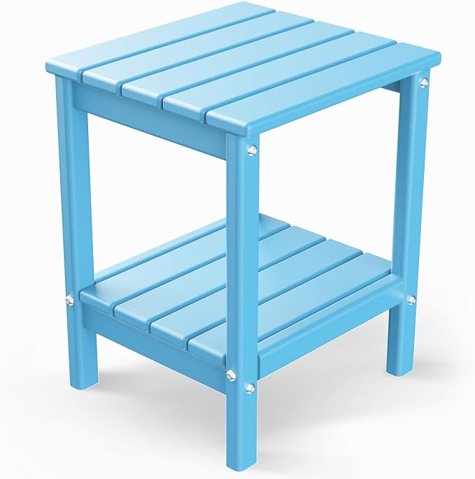 GREENVINES Adirondack-Outdoor-Side-Table | 14 x 13 Inches | HDPE Plastic | All Weather | Arctic | Outside End Tables | Storage Shelf | for Patio Porch Backyard Indoor