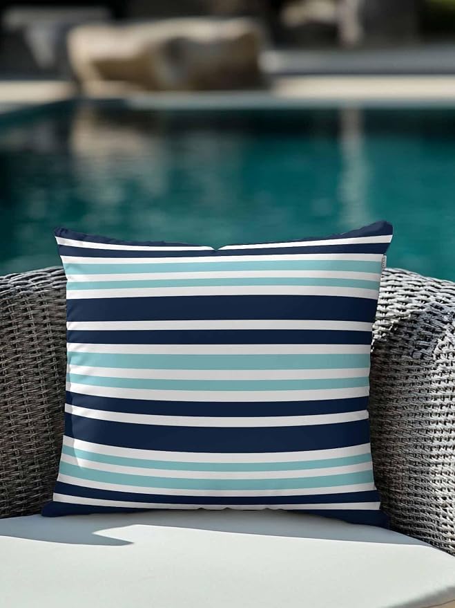 Outdoor Waterproof Throw Pillows Nautical Navy Blue Contrast Stripe Patio Pillows,Decorative Pillow Covers with Insert,Pillow Cushion Case for Garden Couch Sofa Modern Minimalist Line