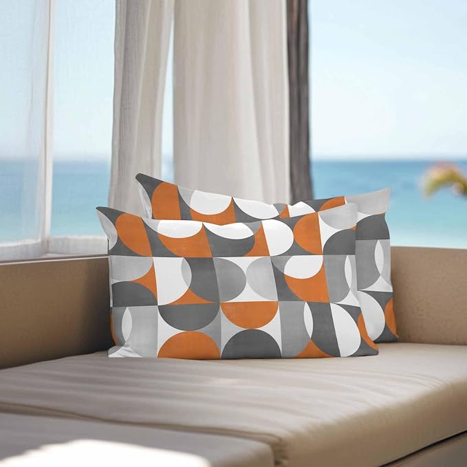 Vandarllin Outdoor Throw Pillows Covers 20x12 inch Set of 2 Waterproof Mid Century Geometric Decorative Zippered Cushion Covers for Patio Furniture, Abstract Modern Orange Lumbar Pillowcases