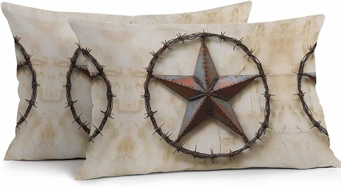 Texas Star Vintage Waterproof Outdoor Pillow Covers Set of 2 Home Decor, Abstract Country Stars Modern Pillowcase Patio Pillow Covers for Couch Bench Furniture Garden 20x12in