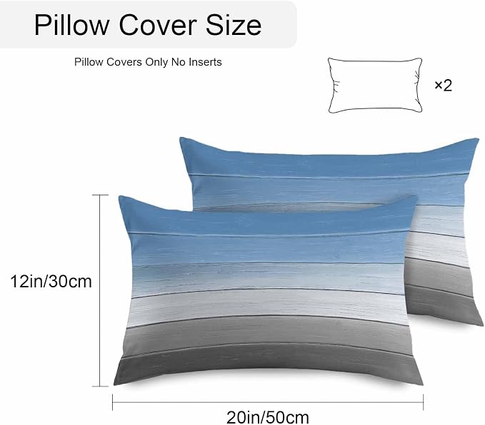 Blue Gray Outdoor Pillow Covers 20x12 Inch Lumbar Pillow Covers Set of 2 Waterproof Decorative Throw Pillow Cases Vintage Farmhouse Gradient Wooden Grain Art Cushion Covers for Patio Furniture Garden