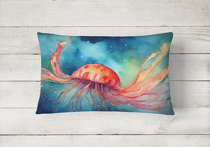 Caroline's Treasures DAC2788PW1216 Jellyfish Throw Pillow Machine Washable, Indoor Outdoor Decorative Pillow for Couch, Bed or Patio, 12HX16W