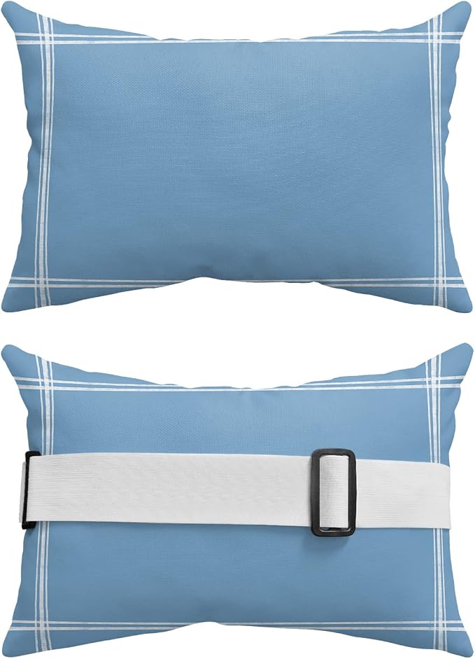 T&H XHome Outdoor Pillow for Chaise Lounge Chair, Solid Color Dusty Blue Waterproof Headrest Pillow Lumbar Pillows with Insert & Adjustable Elastic Strap for Beach, Poolside, Patio, Office (1 Pack)