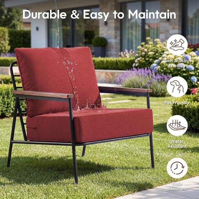 Luxury 22*24*6in Outdoor Patio Cushions, 2 Pieces Red Outdoor Cushion | 6'' Thick Outdoor Cushions, Water-Resistant, Reversible, Removable Cover, for Patio Chairs Sofa Couch Loveseat