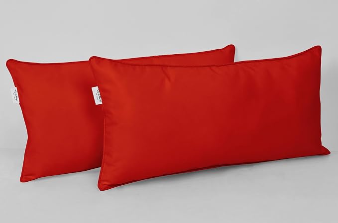 Indoor/Outdoor Polyester Fabric Lumbar Pillow Cover, All-Weather Waterproof Rectangular Cushion Case for Patio Furniture, 12 x 20 Set of 2 -Red