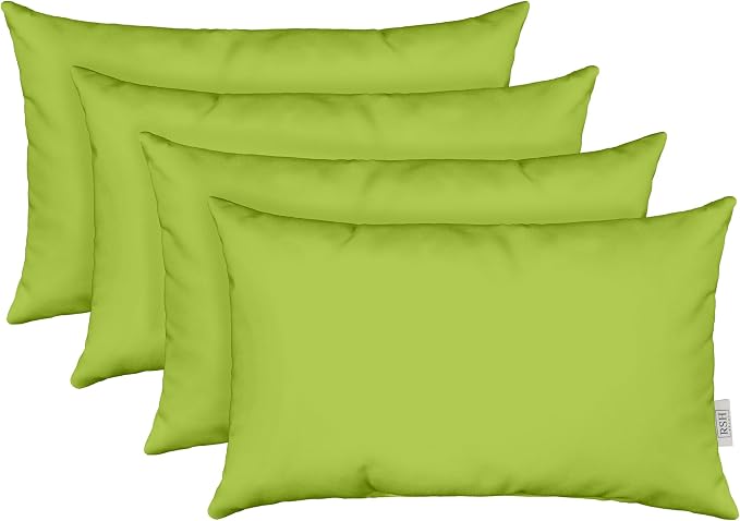 RSH DECOR Sunbrella 26" x 16" Lumbar Throw Pillows Set of 4 | Water and Fade-Resistant Performance Fabric | Outdoor Pillow Covers with Down-Alternative Inserts | Made in USA (Macaw Moss Green)