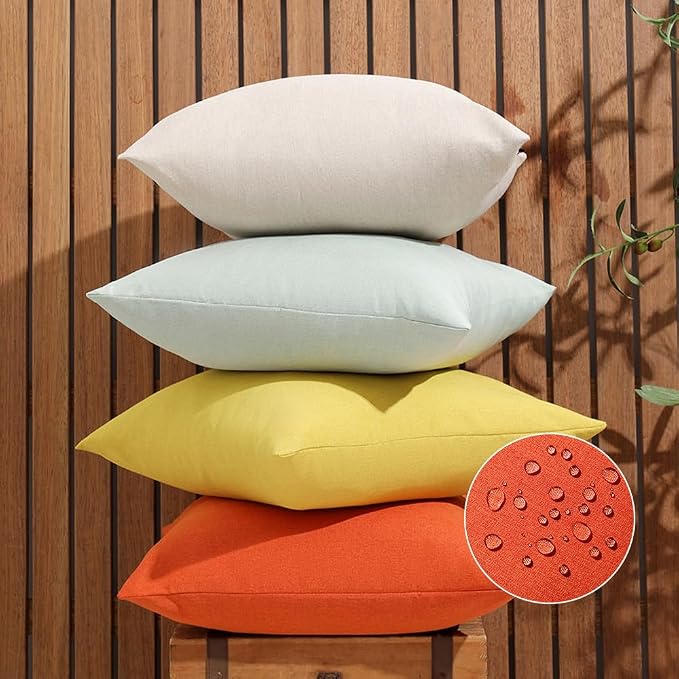 WEMEON Outdoor Waterproof Pillow Covers20x20in Set of 4, Solid Color Pillows Decorative Square Patio Furniture Pillows for Couch Patio Balcony Tent Garden(Orange/Teal/Beige)