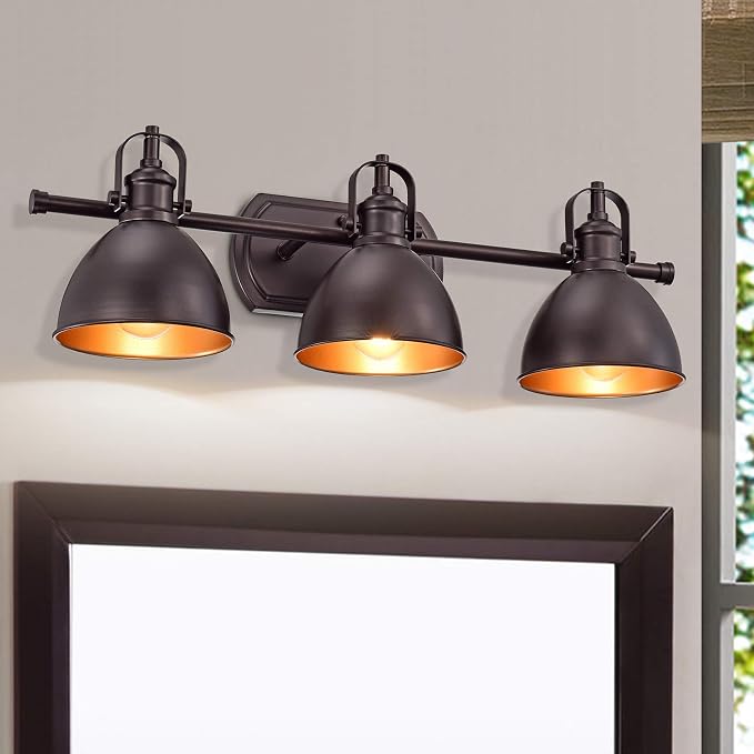 3 Bulb Vanity Light Fixture Vintage, Oil Rubbed Bronze Modern Bathroom Lighting Over Mirror, Rustic Metal Wall Sconce for Bathroom, Bedroom