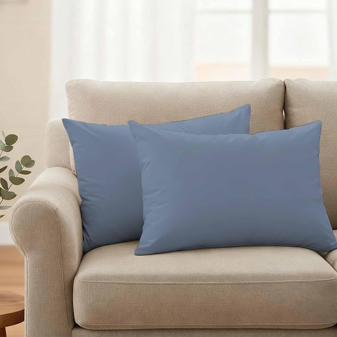 Lumbar Pillow Covers 12 x 20 Inches, Blue Pure Color Waterproof Throw Pillow Cover Set of 2, Aesthetics Contemporary Luxury Decorative Rectangle Cushion Covers for Patio/Couch/Garden