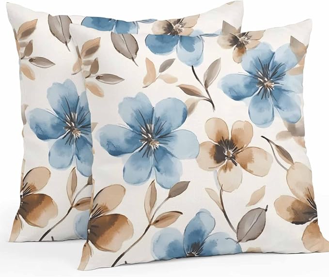 Garden Outdoor Throw Pillow Cover Spring Blossom Flower Waterproof Cushion Covers 2 Pack Pillow Cases Home Decoration for Patio Garden Couch Sofa,Watercolor Floral Leaves