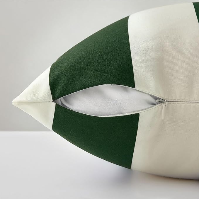 Allorry Outdoor Pillow Covers 18x18 Dark Green Striped Outdoor Decor 007M18 | Striped Pillow Covers|for Spring Summer Outdoor Waterproof Garden Patio Furniture Sofa Bed Home Decor