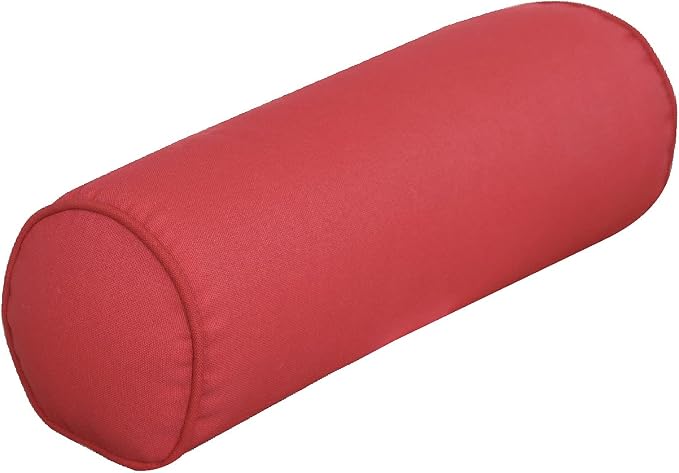 Indoor/Outdoor Bolster Pillows, Bright Red, 16x6 inches | Solid Round Lumbar Cylinder, Set of 2, For Outdoor Furnitures