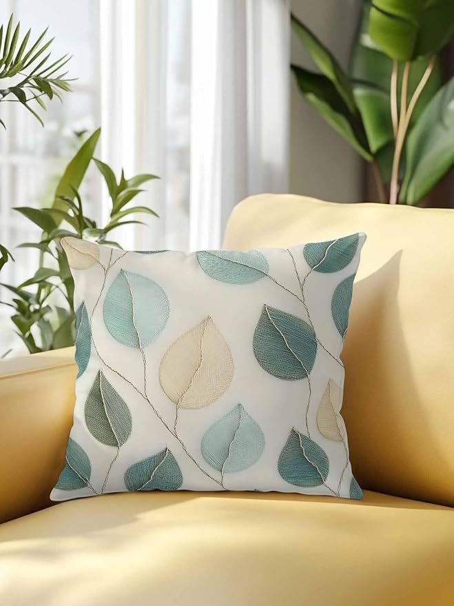 Outdoor Waterproof Throw Pillows Farmhouse Teal Green Leaf Patio Pillows,Decorative Pillow Covers with Insert,Pillow Cushion Case for Garden Couch Sofa Vintage Watercolor Leaves