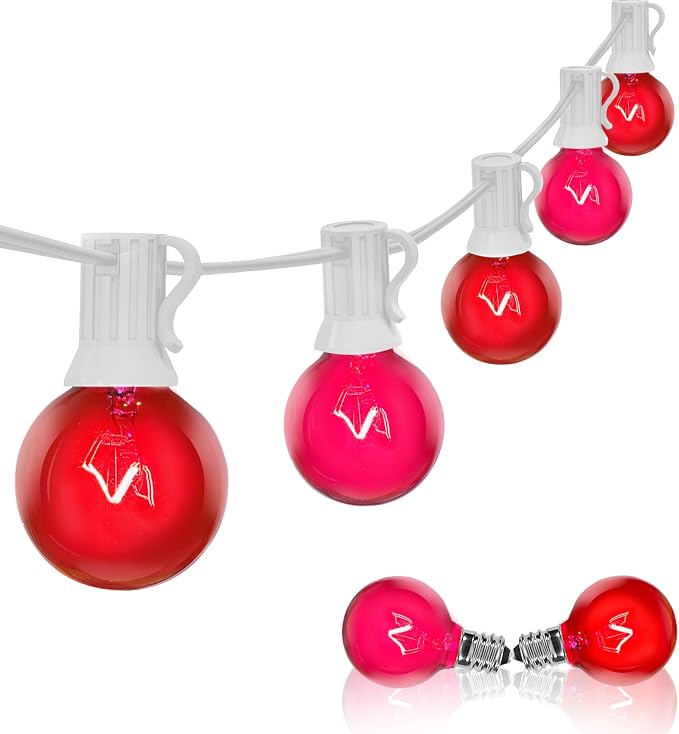 G40 Red and Pink Valentine’s Day String Lights, 25Ft Outdoor Valentines Day Decorations Lights with 27 Red & Pink Globe Bulbs,Hanging Patio Lights Waterproof for Christmas Wedding Party Garden Holiday