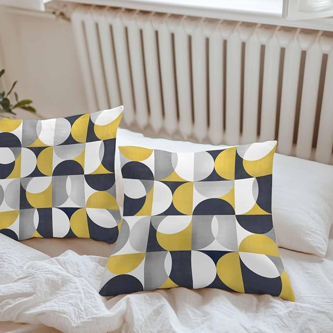 Vandarllin Outdoor Throw Pillows Covers 16x16 inch Set of 2 Waterproof Mid Century Geometric Decorative Zippered Cushion Covers for Patio Furniture, Abstract Modern Yellow Lumbar Pillowcases