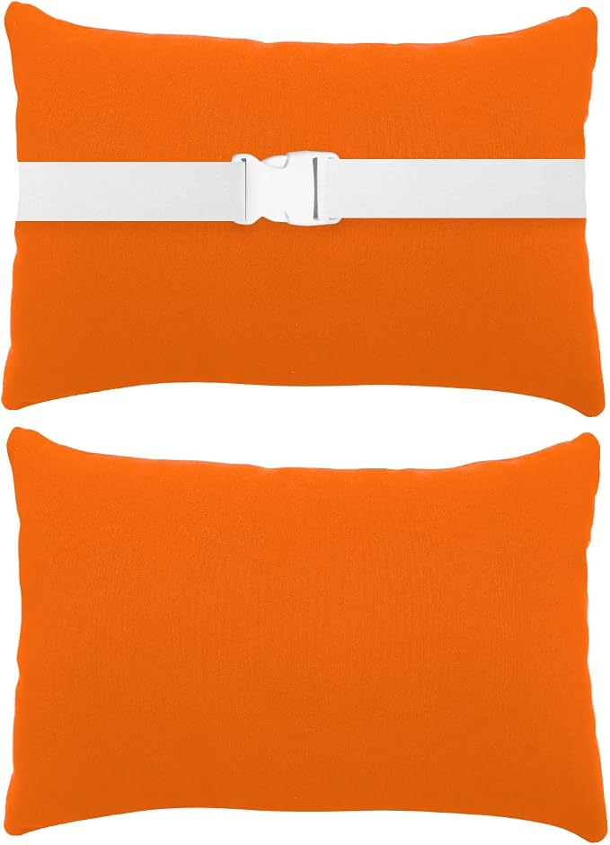 Chaise Lounge Head Resting Pillows, Waterproof Outdoor Pillows | 2 Pack Head Support Pillow with Adjustable Elastic Stripe for Garden Furniture Decorative, Orange