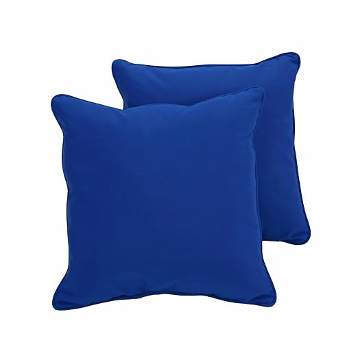 Factory Direct Partners Presidio 15" x 15" Square Decorative Throw Pillow Set with Piping for Indoor/Outdoor Furniture UV, Fade, Weather-Resistant Olefin Fabric (2-Pack) - Brilliant Blue, 13809-BB