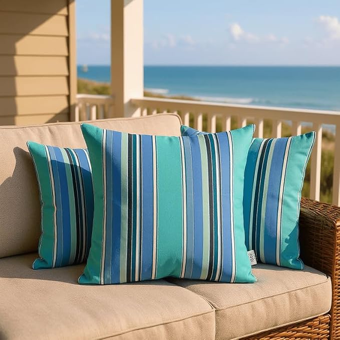 RSH DECOR: Sunbrella Square Throw Pillows Set of 2 | 20" x 20" | Water and Fade-Resistant Performance Fabric | Outdoor Pillow Covers with Down-Alternative Inserts | Dolce Oasis