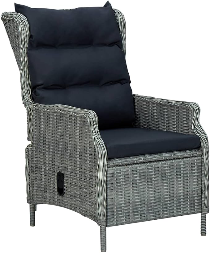 7 Piece Patio Dining Set with Cushions Poly Rattan Light Gray Outdoor Furniture Table and 6 Chairs Reclining Backrest for Garden Backyard