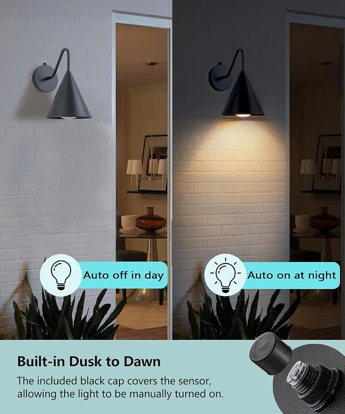 Dusk to Dawn Outdoor Wall Lights 2 Packs, Modern LED Porch Wall Sconce, 13W 3000K Dark Sky Exterior Lighting Fixtures Wall Mount for House, Barn, Garage