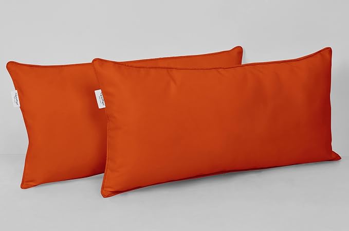 Indoor/Outdoor Polyester Fabric Lumbar Pillow Cover, All-Weather Waterproof Rectangular Cushion Case for Patio Furniture, 12 x 20 Set of 2 -Orange