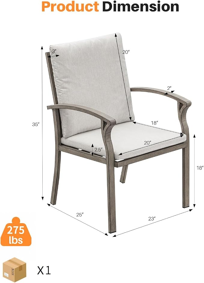 Patio Dining Chairs Set of 4, Never-Rust Aluminum Outdoor Dining Chairs with Cushion, Patio Outdoor Chair Set for Table, Patio Chair Furniture Set for Deck, Backyard, Garden, Pool, Limed Oak