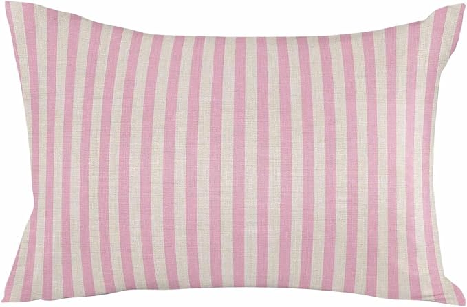 Outdoor Waterproof Throw Pillow Covers Set of 2 Pink Stripes Lumbar Pillowcases 20x12 Inches Linen Classic Vertical Striped Patio Decorative Pillows Cushion Case Patio Pillows for Couch Bed Garden