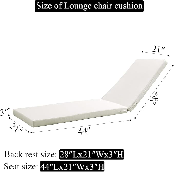 72x21 Inches Chaise Lounge Cushions Outdoor Replacement for Pool Side Waterpoof Patio Lounge Chair Cushions, Beige