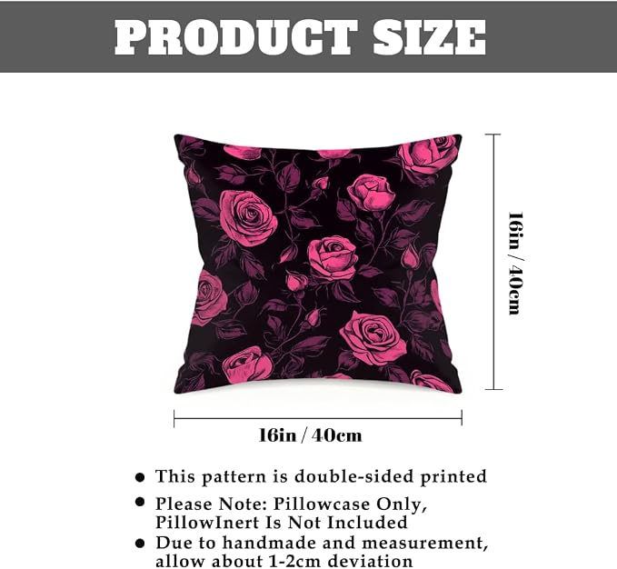 16x16 Inch Outdoor Pillow Covers Set of 2 Waterproof Throw Pillow Covers Decorative Couch Cushion Covers Pink Roses Plant Square Pillowcases Protectors for Patio Garden Sofa