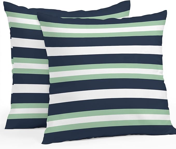 Green Navy Blue Striped Outdoor Pillow Covers Waterproof, All Weather Cushion Case Set of 2, Chic Abstract Lines Geometric Decorative Pillowcases for Sofa Couch Bed Decor Patio Furniture 16"x16"