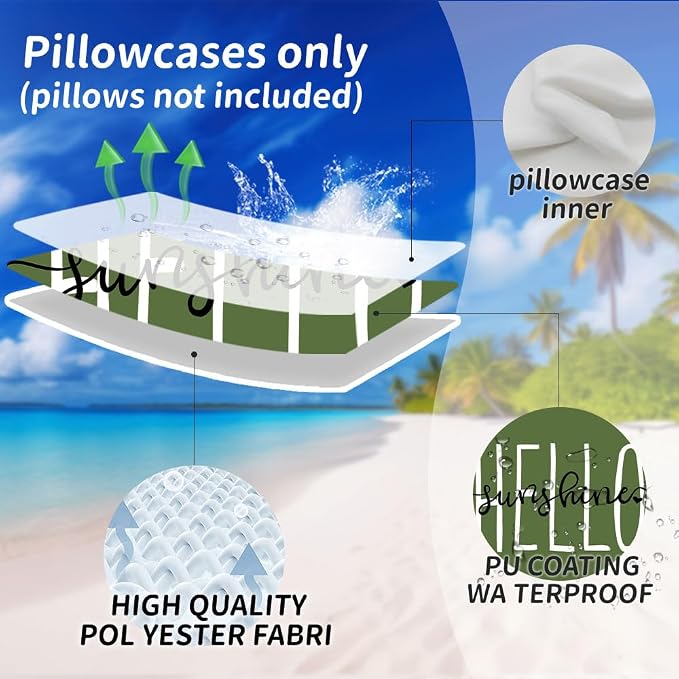 DFXSZ Olive Green Outdoor Waterproof Pillow Covers 20x20 Set of 2 | Hello Sunshine Decor Spring Summer Polyester Pillow Covers(NO INSERTS)| Decor for Patio Funiture Garden Sofa Couch
