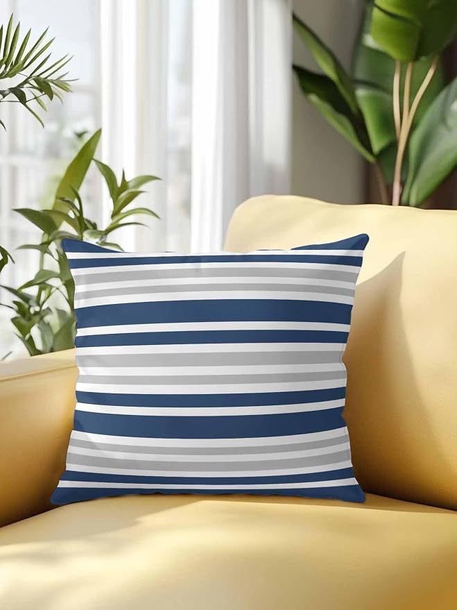 Outdoor Waterproof Throw Pillows Classic Modern Striped Patio Pillows,Decorative Pillow Covers with Insert,Pillow Cushion Case for Garden Couch Sofa Grey White Navy Blue
