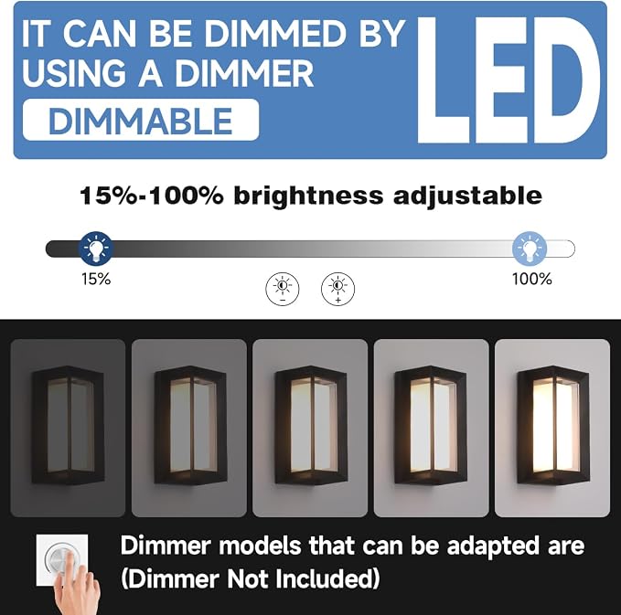2-Pack 24W LED Outdoor Wall Lights,Exterior/Interior 3-Color Adjustable Sconces Lights, IP65 Waterproof 2100LM, Modern Wall Mount Lighting Fixtures, Aluminum Wall Lights,Compatible with Dimmers