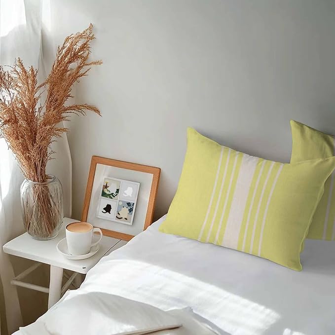 Lumbar Pillow Covers 20x12 Inch Set of 2, Yellow Beige Striped Waterproof Outdoor Cushion Covers, Modern Farmhouse Retro Lines Decorative Pillowcases for Couch, Sofa, Bed, Garden, Patio