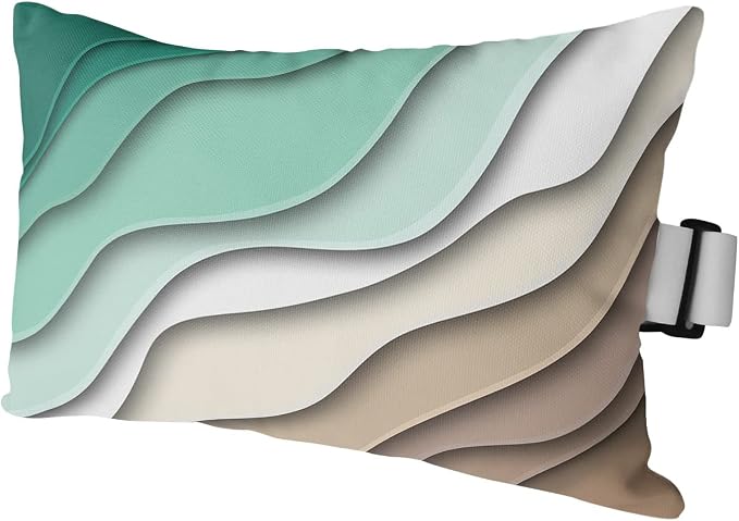 Geometric Ombre Lounge Pillows Outdoor, Aesthetic Green Brown White Gradient Abstract Head Pillows, Modern Waterproof Patio Furniture Lumbar Pillows with Adjustable Elastic Strap for Recliner Beach
