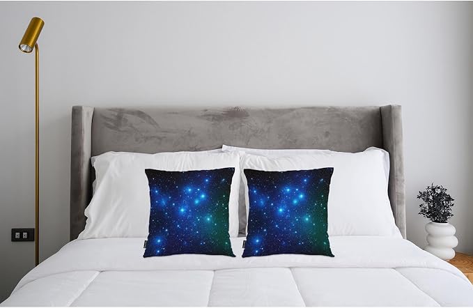 Swono Set of 2 Galaxy Stars Pillow Covers 18 X 18 Inch, Starry Night Glitter Stars Outer Space Square Decorative Throw Pillow Covers for Sofa Couch Bed,Outdoor Indoor Pillowcase Cushion Cover