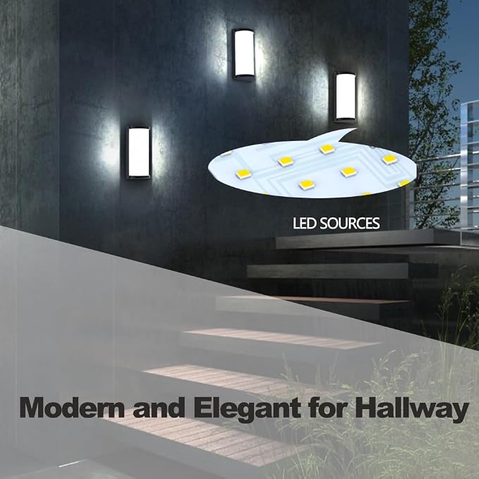 Outdoor Wall Lights 2Packs,Modern 6000k Cool White LED Exterior Light Fixtures,Wall Sconces Lighting,Black Porch&Patio Light,IP65 Waterproof for Garage Hallway Stairs Gardens(2packs)