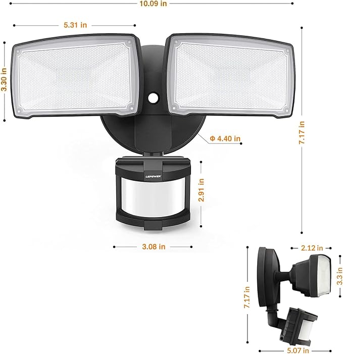 LEPOWER Hardwired LED Security Lights Motion Sensor Outdoor, 40W 4000LM | 5500K Daylight, 72 FT Range & 180° Detection, Easy to Install, IP65 Waterproof, 2 Head Flood Light for Garage, Yard, Porch