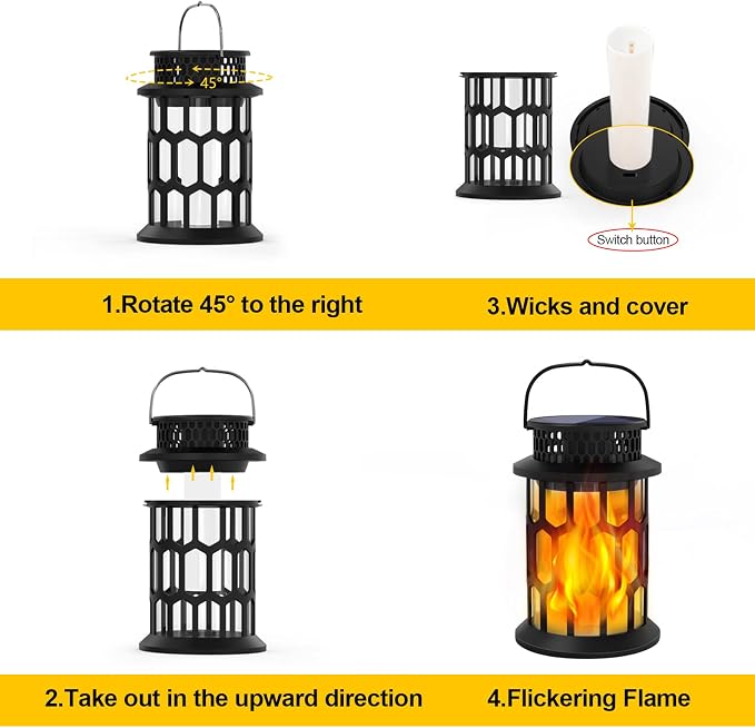 Solar Lights Outdoor Flickering Flame Lanterns, 2-Pack | IP65 waterproof ABS. Auto on/off, 8-12h runtime. Warm light for patio, garden, yard, deck.