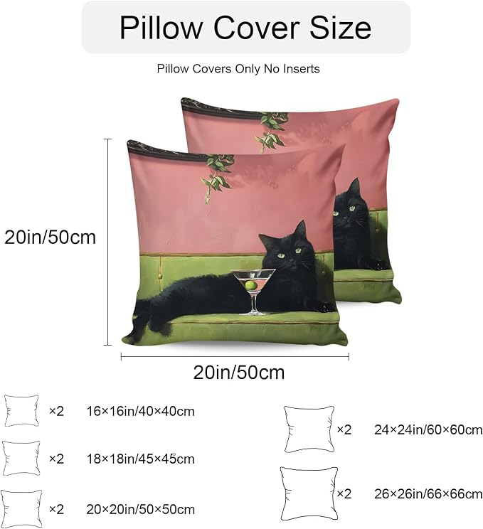 Funny Cat Outdoor Pillow Covers 18x18 Inch Throw Pillow Covers Set of 2 Waterproof Decorative Pillow Cases Vintage Wine Animals Green Sofa Pink Cushion Covers for Patio Furniture Garden Couch Sofa